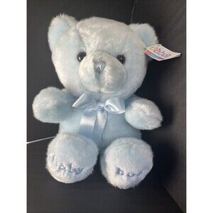 EBBA Baby Boy Blue Bear  Stuffed Animal Plush Toy With Bow  New With Tag